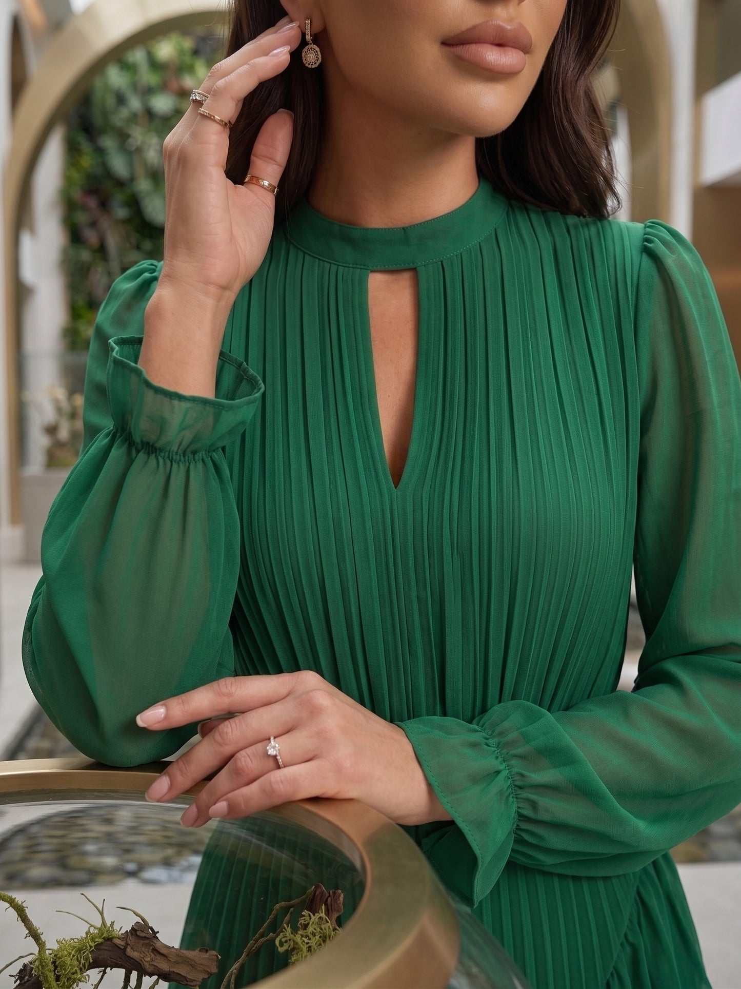 Pleated Ruffle Midi Dress