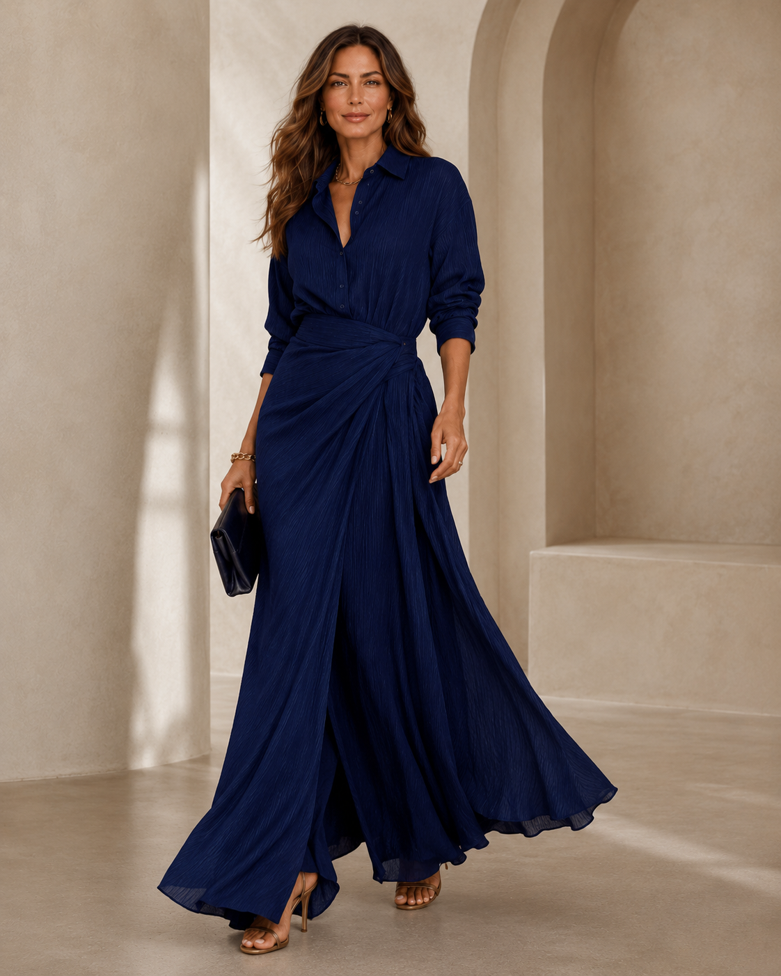 Draped Shirt Maxi Dress