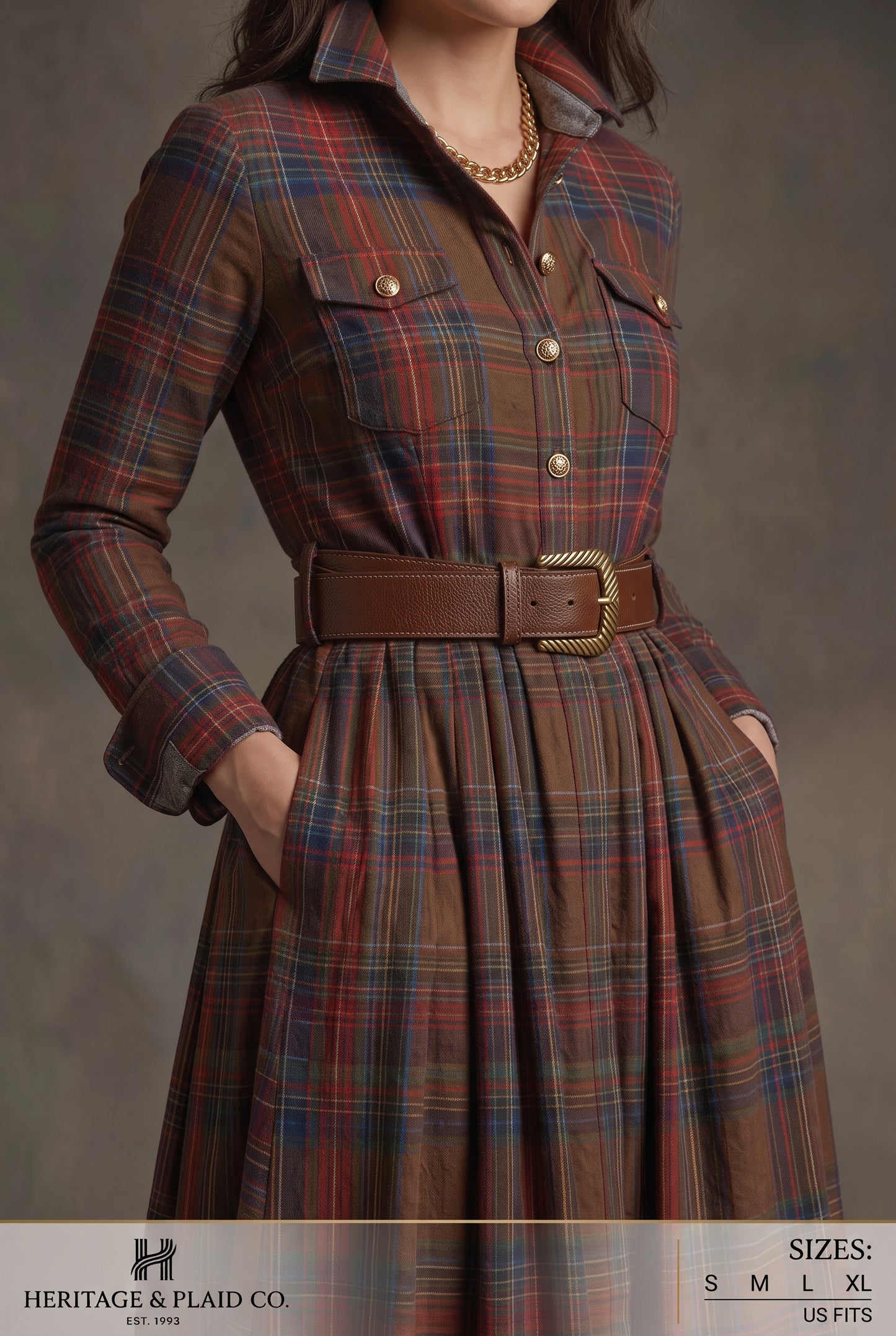Vintage Plaid Shirt Maxi Dress