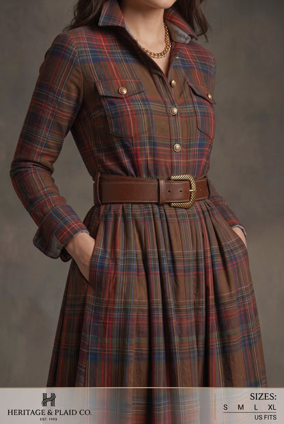 Vintage Plaid Shirt Maxi Dress