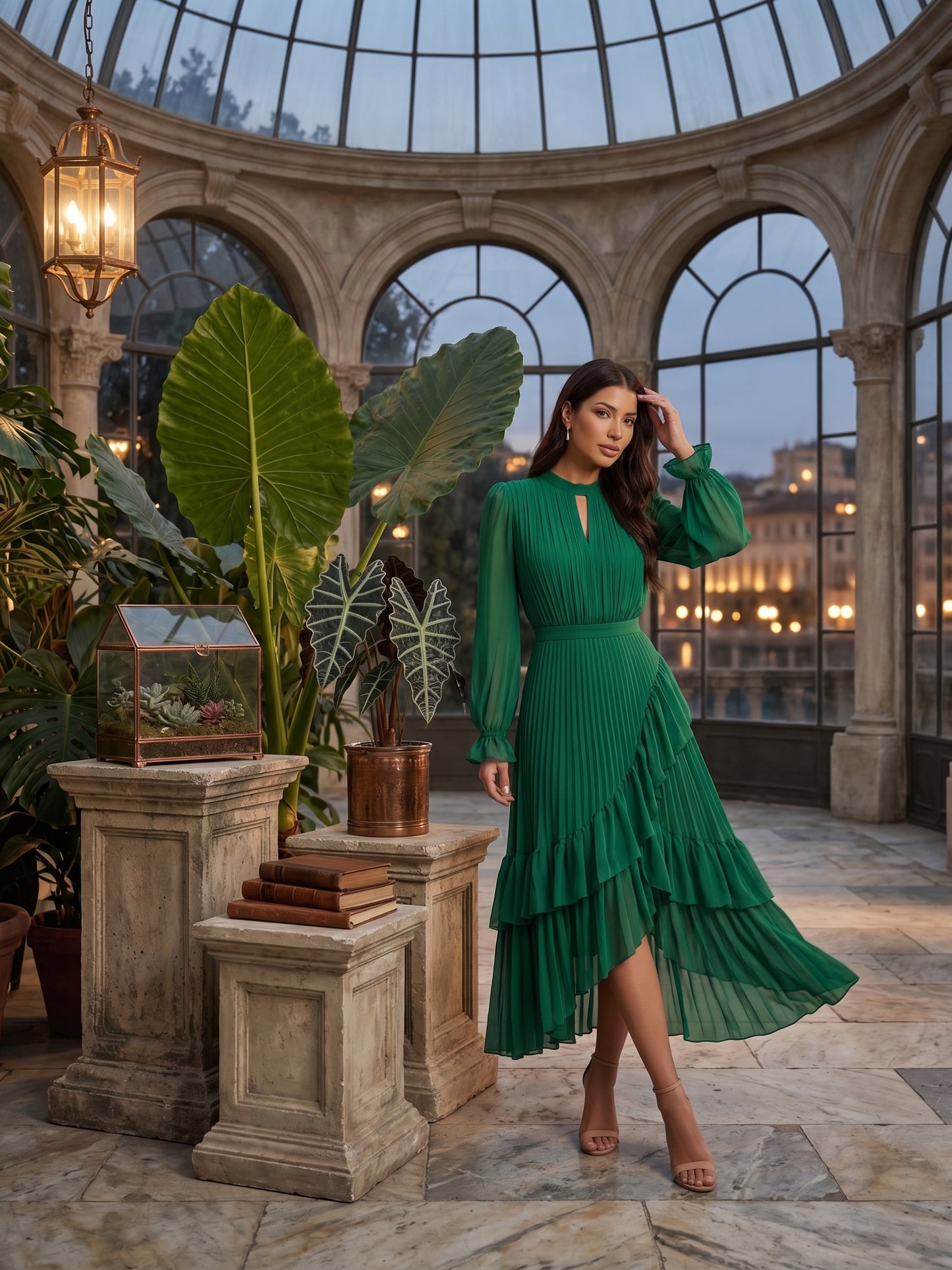 Pleated Ruffle Midi Dress