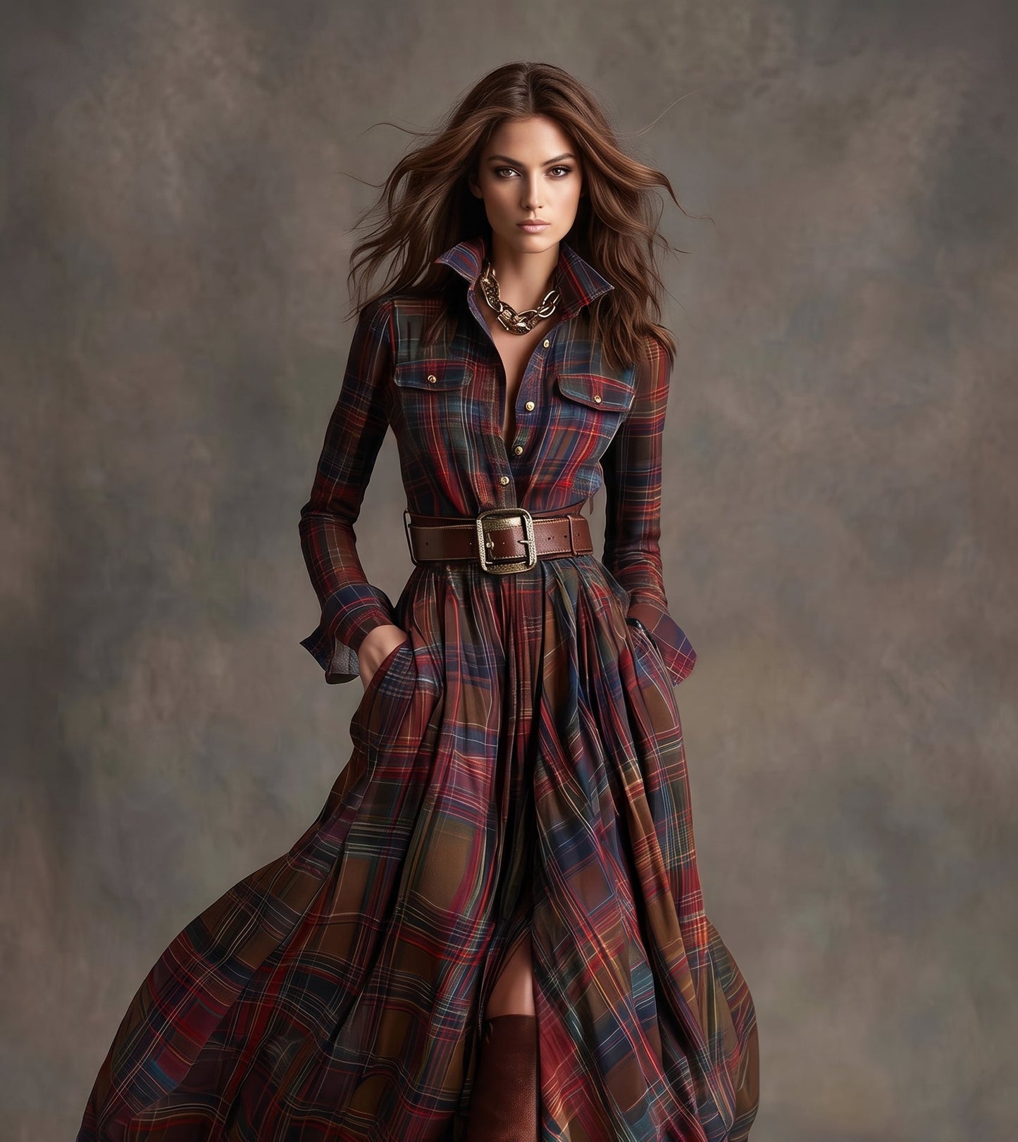 Vintage Plaid Shirt Maxi Dress