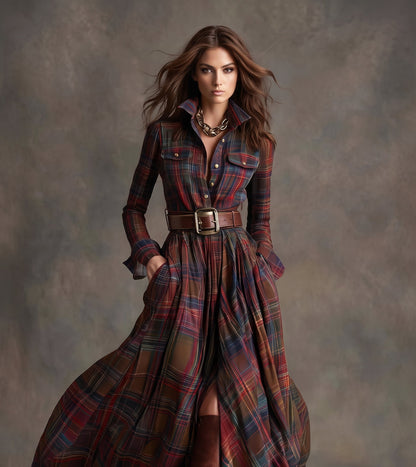 Vintage Plaid Shirt Maxi Dress