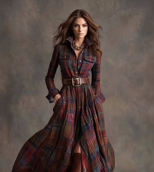 Vintage Plaid Shirt Maxi Dress