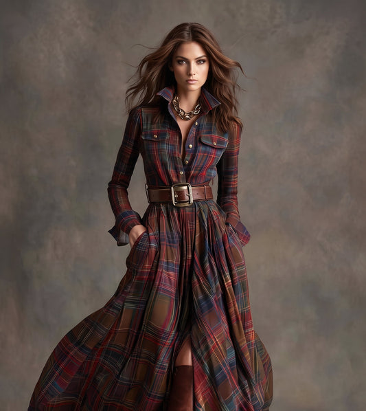 Vintage Plaid Shirt Maxi Dress