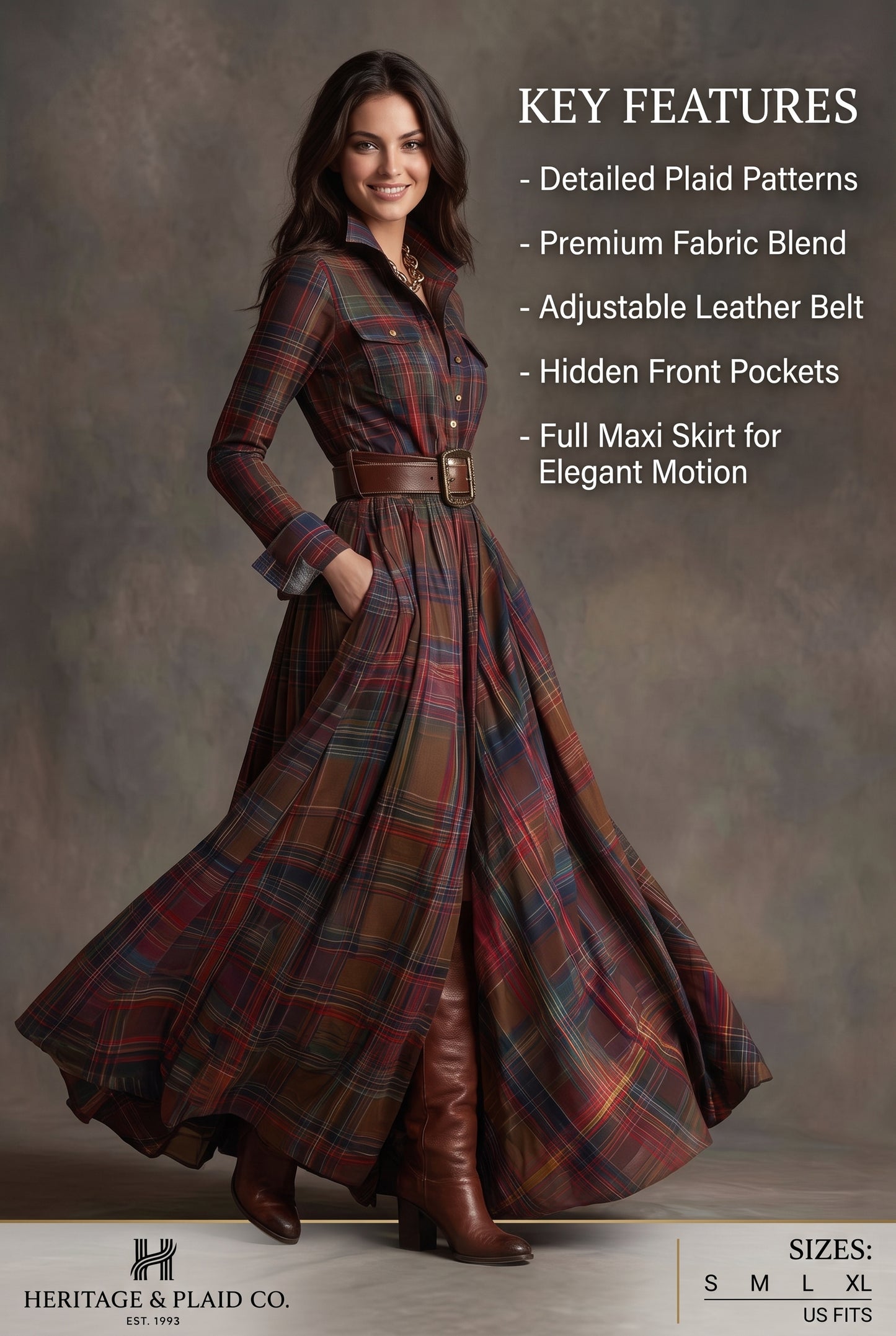 Vintage Plaid Shirt Maxi Dress